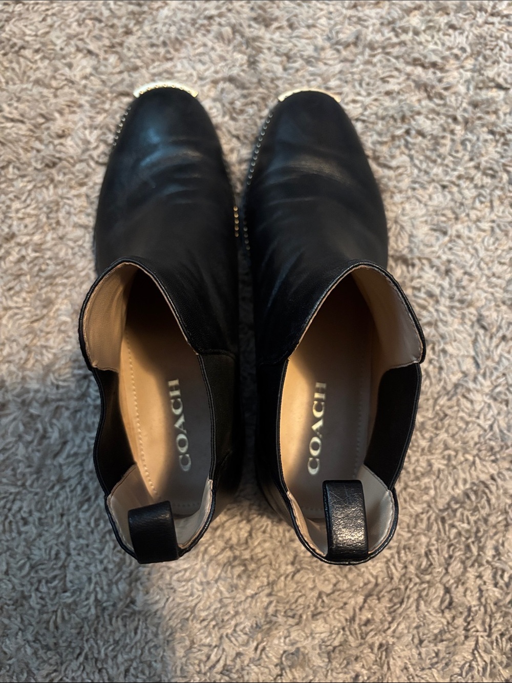 Coach Black Leather Chelsea Ankle Boots with Gold Stud Detailing - Picture 7 of 8